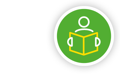 Vor einem hellgrünen Hintergrund ist als Icon eine Person mit einem Buch in der Hand abgebildet.