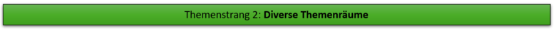 Auf einem grünen Rechteck steht "Themenstrang 2: Diverse Themenräume".