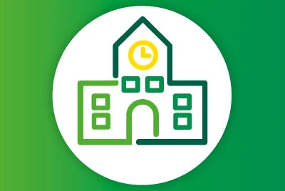 Vor einem grünen Hintergrund das Logo der Kategorie "Kommunen".