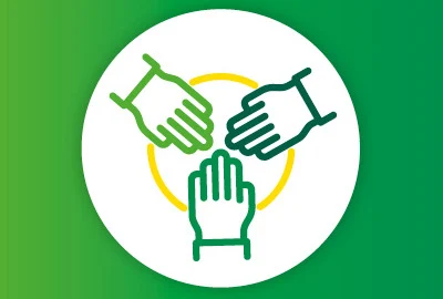 Vor einem grünen Hintergrund das Logo der Kategorie "Zivilgesellschaftliche Träger".